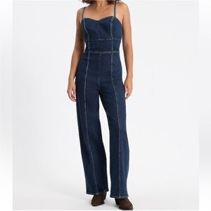 Express - Denim Back Cutout Hyper Sculpt Wide Leg Jumpsuit
Size medium
